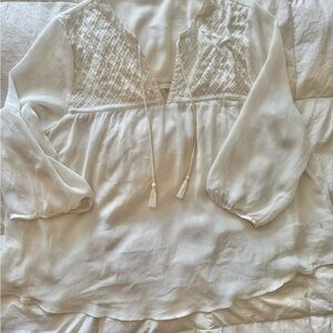 Beaded White Blouse with Tassel Details